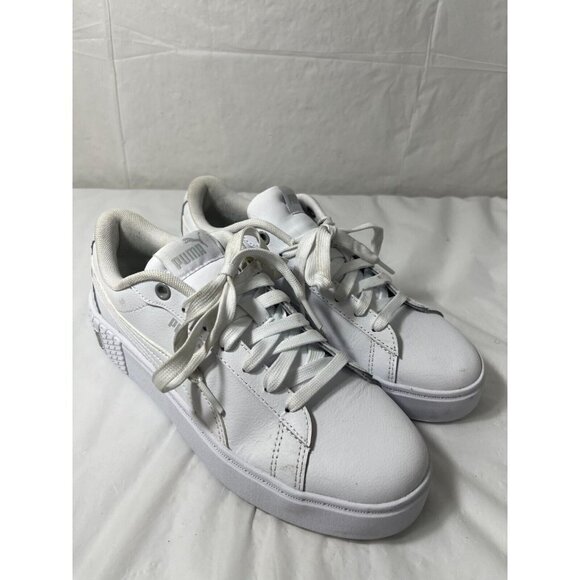 PUMA Smash Platform V2 Triple White Women's Sneakers Size 8 - Picture 2 of 16